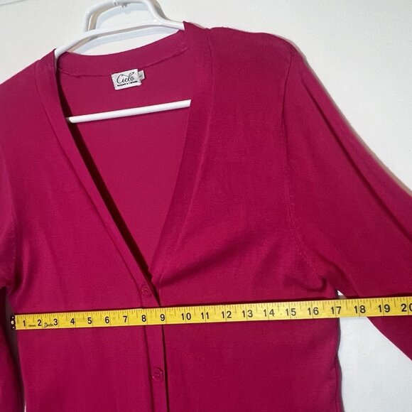 Cielo Women’s  Long Cardigan Button Front V Neck Pockets Hot Pink Size Large - Picture 5 of 10